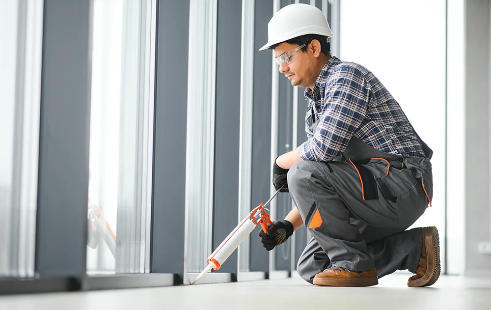 man caulking a window frame